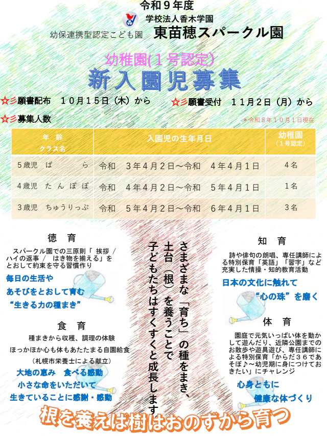 令和９年度　新入園児（幼稚園～1号認定児）募集