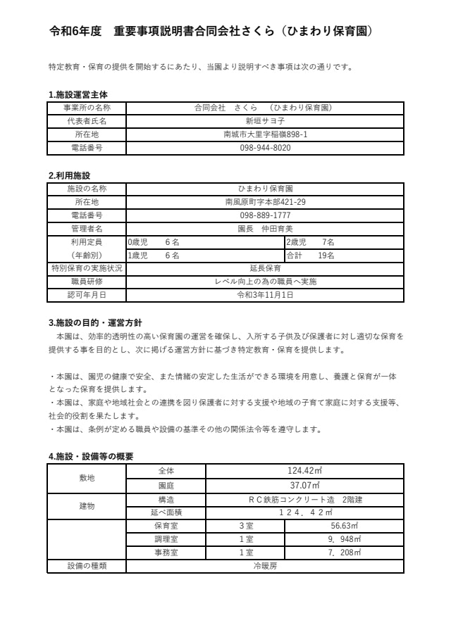 令和６年度　重要事項説明書