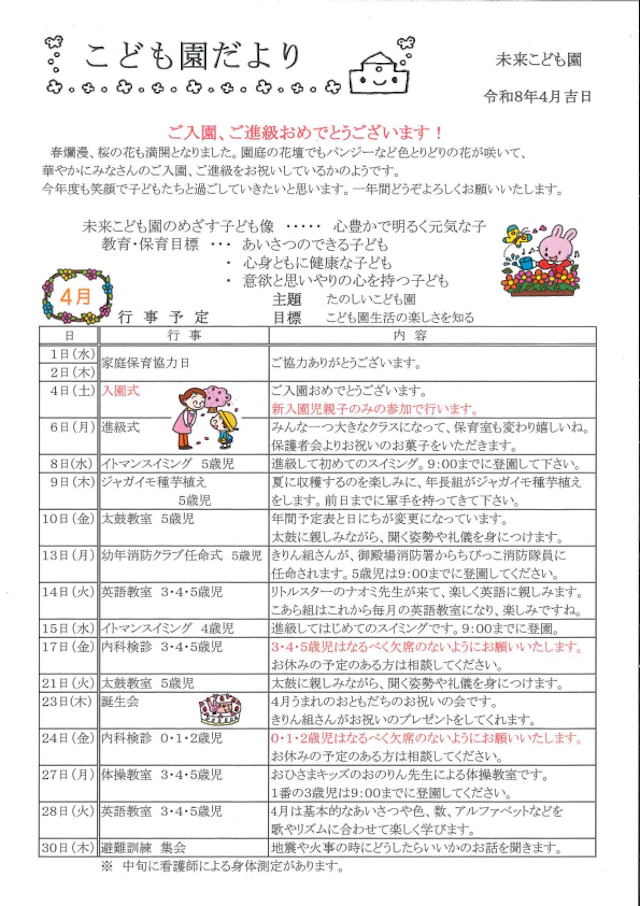 ４月の園だより