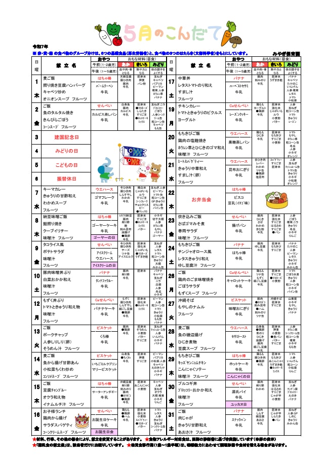５月献立表
